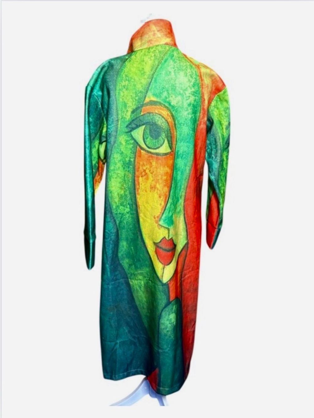 COAT: Lightweight, Oversized Green, Orange, & Yellow Artistic Design, NWOT - Picture 5 of 11
